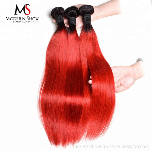 Modern Show Double Drawn Silk Straight Brazilian Human Hair Bundles With Lace Frontal Closure